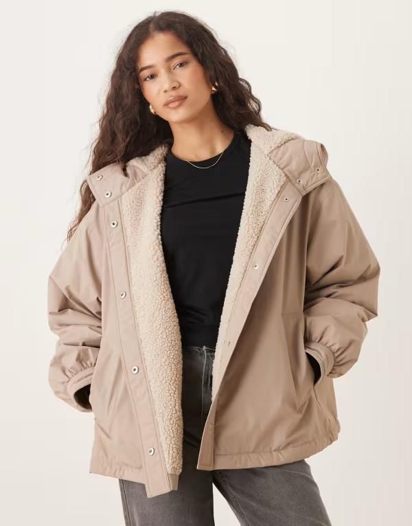エイソス レディース アウター ジャケット・ブルゾン コート フリース ASOS DESIGN oversized fleece lined rain coat in oatmeal オートミール