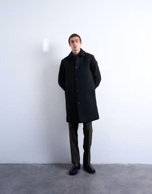 トップマン メンズ アウター コート ウール Topman wool blend car coat Black ブラック