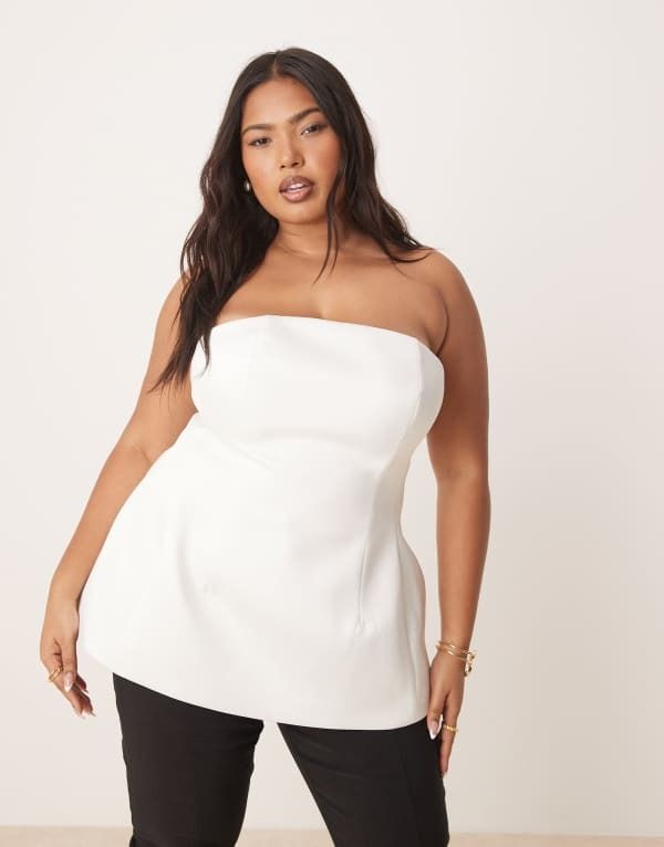 エイソス レディース トップス Tシャツ サテン ASOS Curve ASOS DESIGN Curve Premium structured satin peplum hem bandeau top White ホワイト