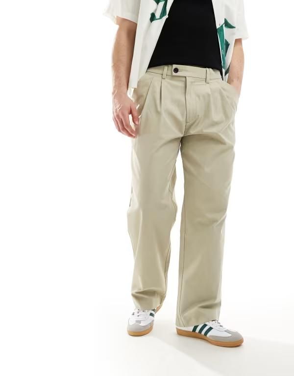 ジャック アンド ジョーンズ メンズ ボトムス カジュアルパンツ プリーツ パンツ Jack Jones bill wide fit pleated pants Abbey stone ストーン
