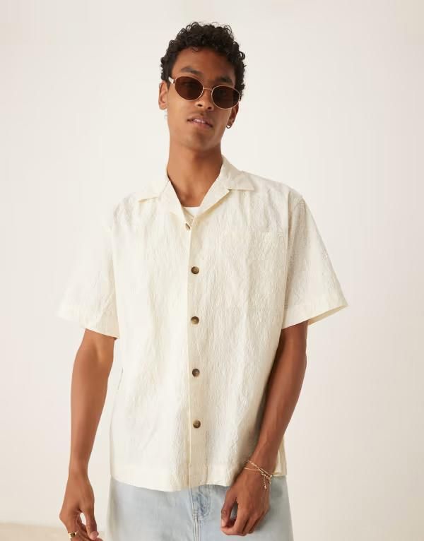 セレクテッドオム メンズ トップス シャツ Selected Homme textured pattern shirt in cream Egret クリーム