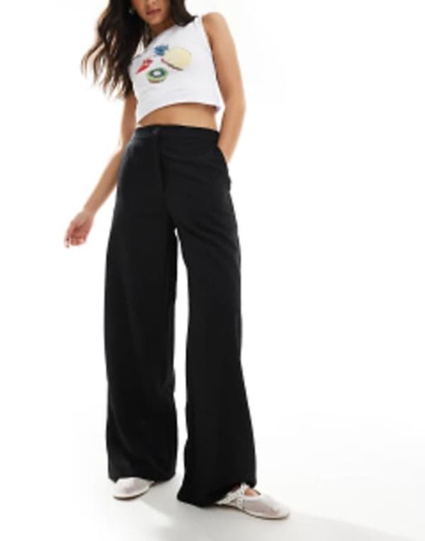 エイソス レディース ボトムス カジュアルパンツ ワイドレッグ パンツ ASOS DESIGN tailored wide leg dad pants Black ブラック
