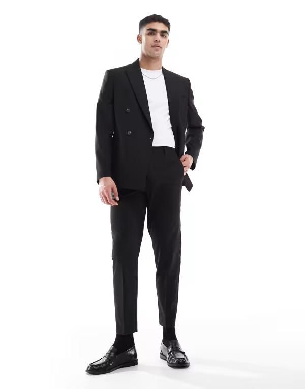 エイソス メンズ ボトムス カジュアルパンツ パンツ ASOS DESIGN tapered suit pants Black ブラック