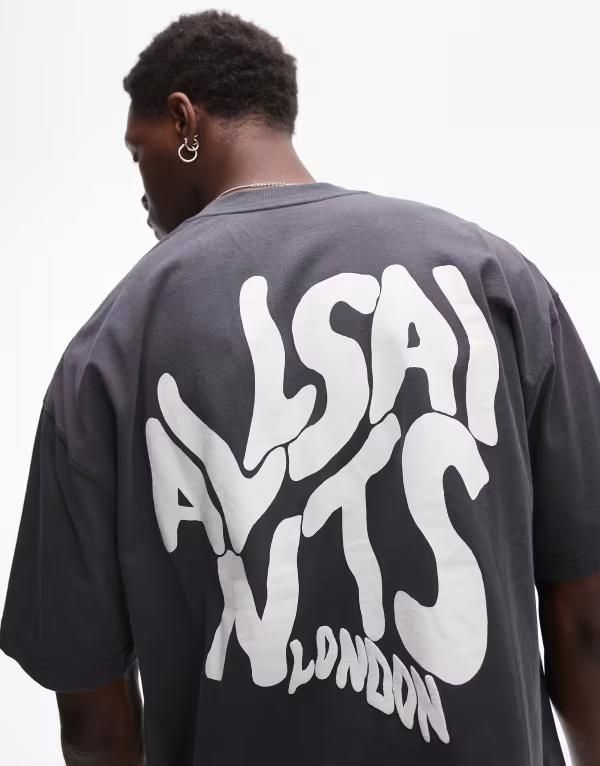 オールセインツ メンズ トップス Tシャツ プリント AllSaints Orlando back printshirt in jackson BLUE ブルー