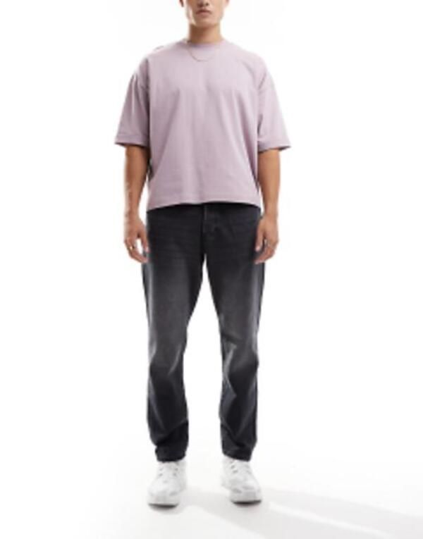 オンリーアンドサンズ メンズ ボトムス デニムパンツ テーパードフィット ジーンズ ONLY SONS Yoke tapered fit jeans in washed Black washed ブラック