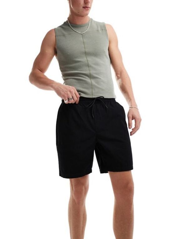オンリーアンドサンズ メンズ ボトムス ハーフパンツ・ショーツ ショートパンツ ONLY SONS pull on twill shorts Black ブラック