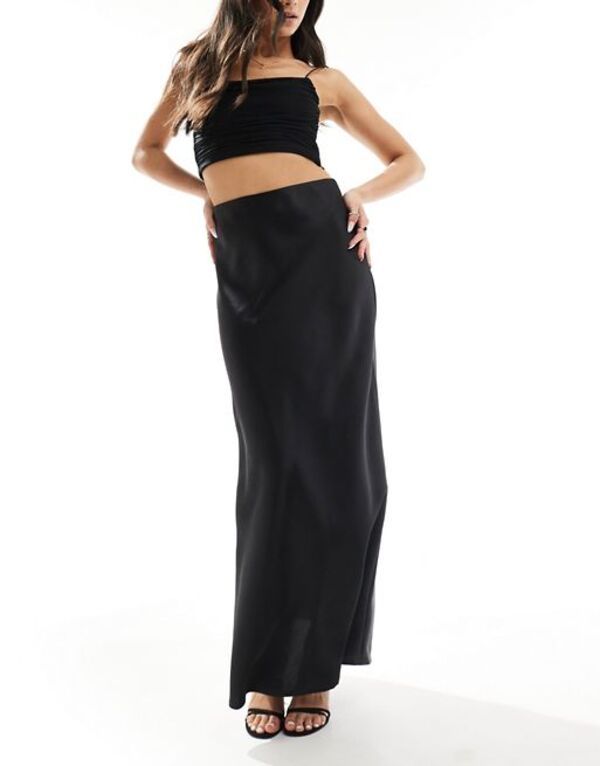 ワイエーエス レディース ボトムス スカート サテン マキシ YAS satin bias cut maxi skirt Black ブラック