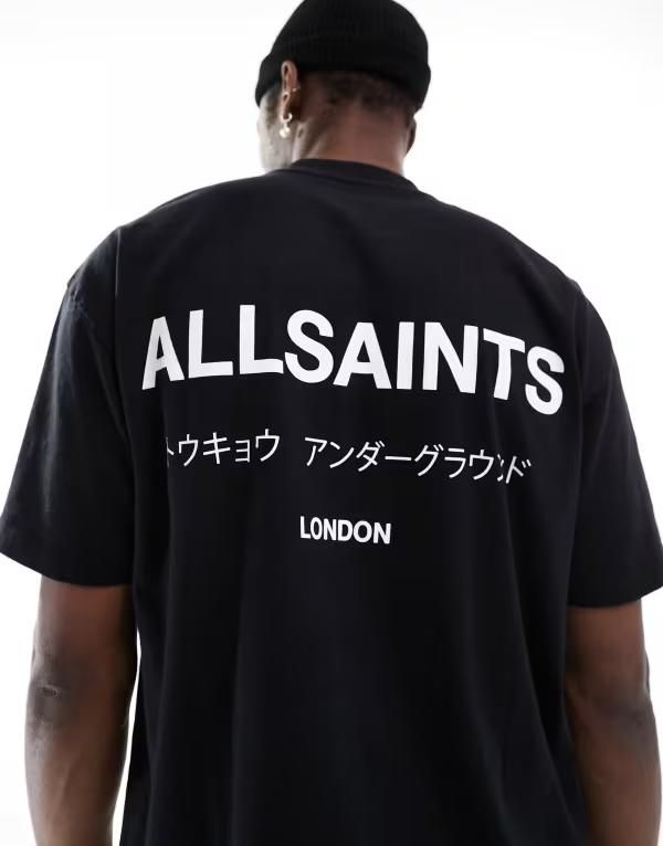 オールセインツ メンズ トップス Tシャツ AllSaints Underground oversized tshirt Black ブラック