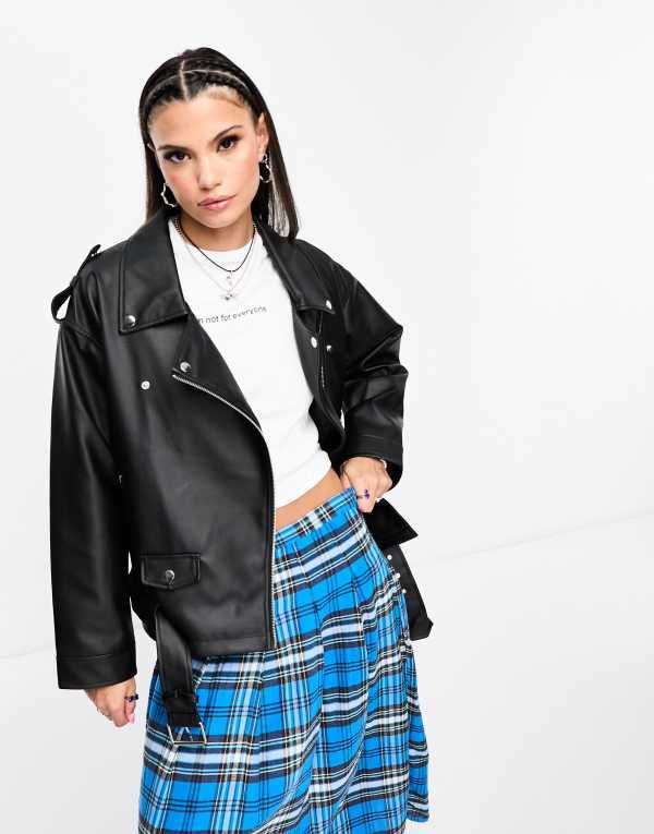 ノイジーメイ レディース アウター ジャケット・ブルゾン レザー フェイクレザー ジャケット Noisy May faux leather oversized moto jacket Black ブラック