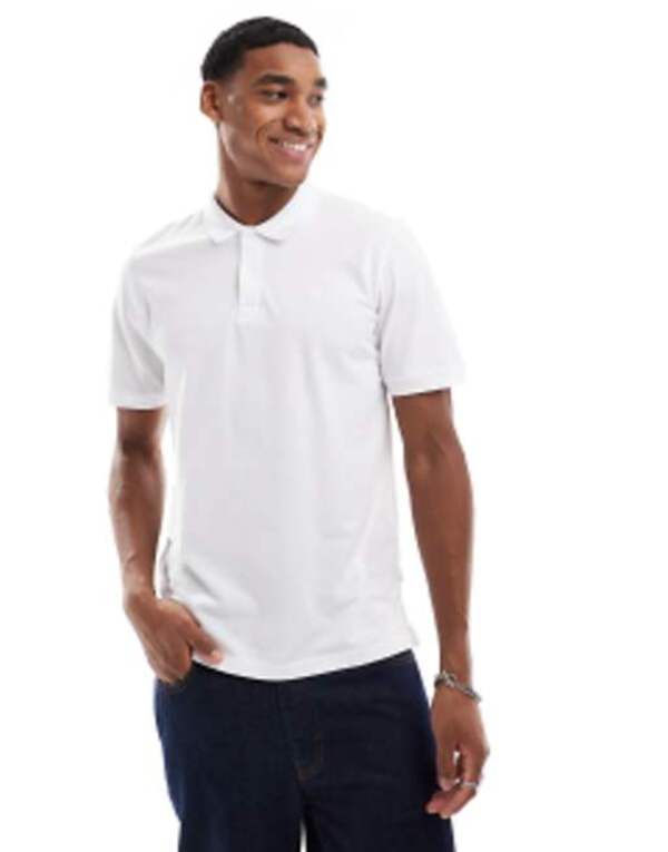 ジャック アンド ジョーンズ メンズ トップス ポロシャツ スリムフィット ロゴ Jack Jones Essentials slim fit pique logo polo White ホワイト
