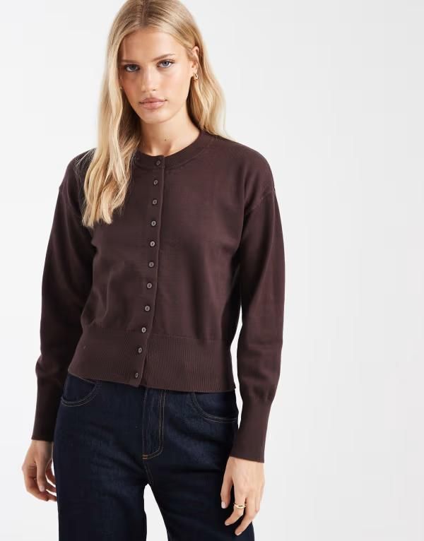 オンリー レディース アウター カーディガン ニット ONLY waist detail knit cardigan in chocolate Seal brown ブラウン