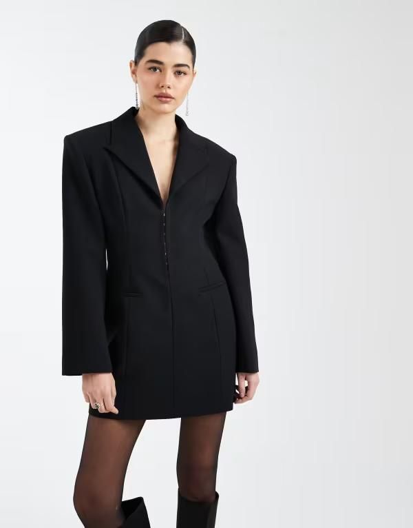 エイソス レディース トップス ワンピース ASOS DESIGN plunge front cinched tailoredress black ブラック 29,100円