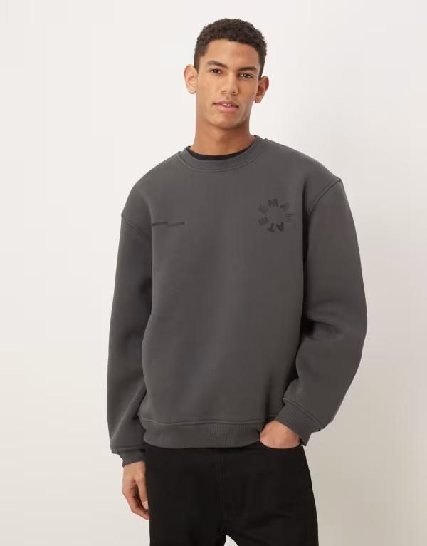 エイソス メンズ アウター パーカー・スウェット プリント シャツ ASOS DESIGN relaxed sweatshirt with plaid print in washed BLACK ブラック