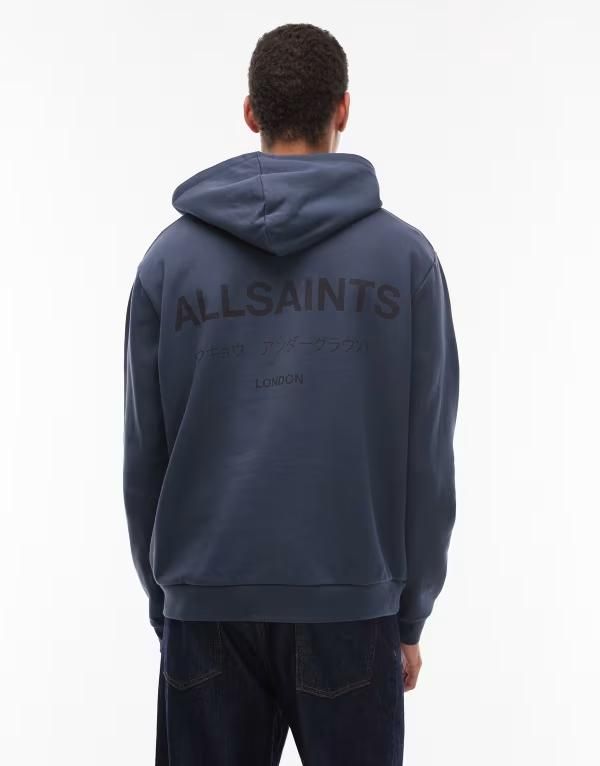 オールセインツ メンズ アウター パーカー・スウェット Allsaints Underground hoodie in moonstone blue ブルー