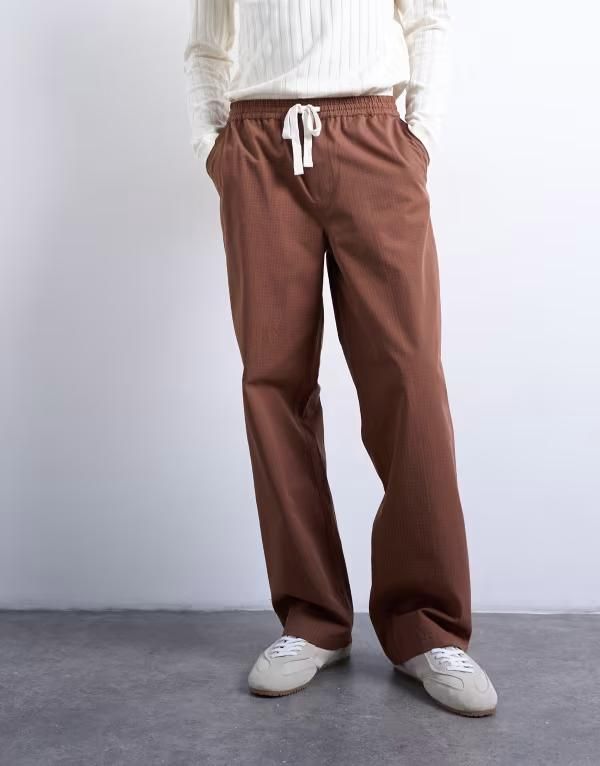 トップマン メンズ ボトムス カジュアルパンツ Topman baggy striped pants BROWN ブラウン