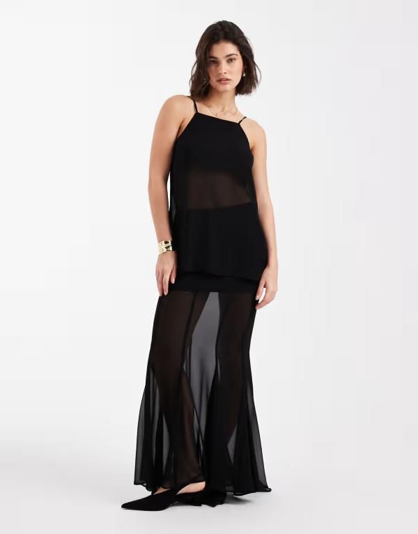 エイソス レディース ボトムスカート オーバーレイ シアー マキシ ASOS DESIGN sheer overlay fishtail maxi skirt part of a set Black ブラック