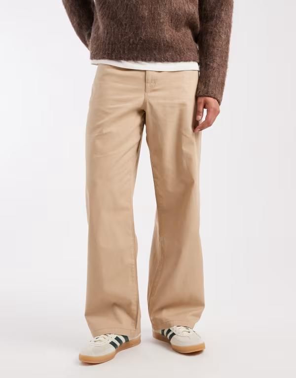エイソス メンズ ボトムス カジュアルパンツ ASOS DESIGN baggy pants with selftie belt BEIGE ベージュ