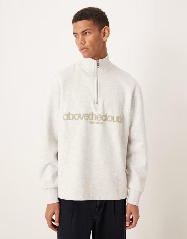 エイソス メンズ アウター パーカー・スウェット リラックスフィット ハーフジップリント シャツ ASOS DESIGN relaxed fit half zip sweatshirt with tonal puff prints in heathered W