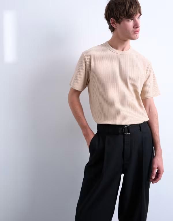 トップマン メンズ トップス Tシャツ Topman premium heavyweight rib tee in camel キャメル
