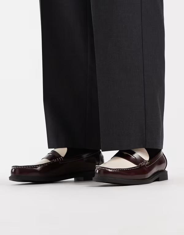 エイソス メンズ シューズ スリッポン・ローファー ASOS DESIGN penny loafers and cream BURGUNDY AND CREAM クリーム