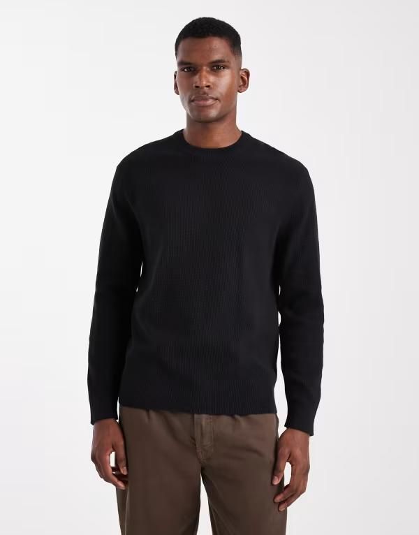 オンリーアンドサンズ メンズ アウター ニット・セーター セーター ニット ONLY SONS slim waffle knit sweater Black ブラック