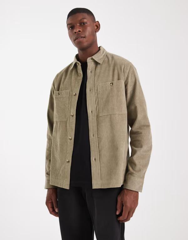 エイソス メンズ トップス シャツ ASOS DESIGN cord overshirt Khaki カーキ