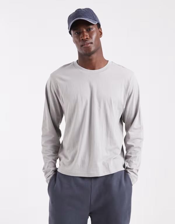 コットンオン メンズ トップス Tシャツ クロップド Cotton cropped fit long sleeve tshirt Gray グレー