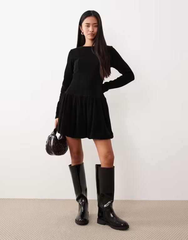 エイソス レディース トップス ワンピース ミニ ASOS DESIGN cordropped waist bubble hemini dress Black ブラック