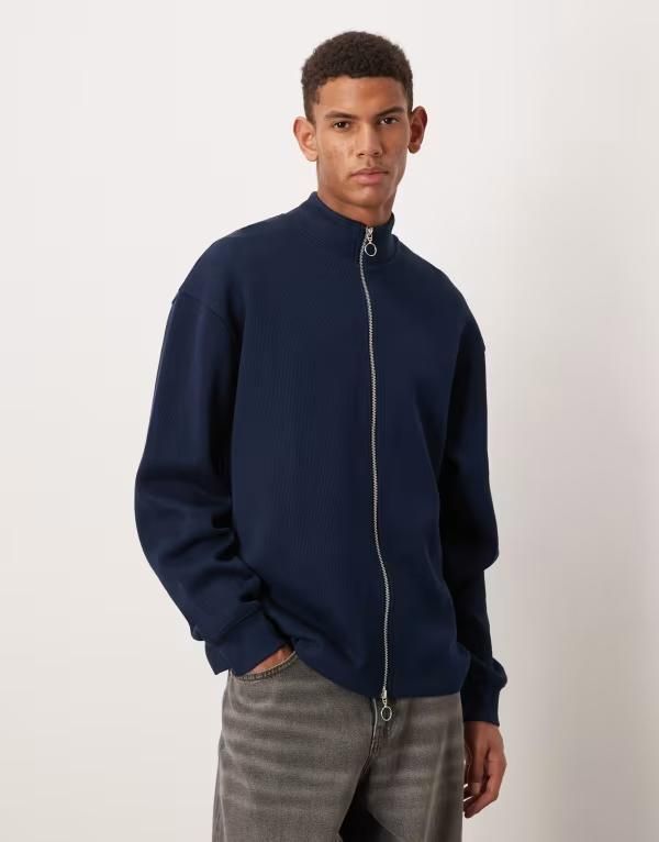 エイソス メンズ アウター ジャケット・ブルゾン ジャージー ASOS DESIGN relaxed zip up jersey track jacket NAVY ネイビー 8,840円