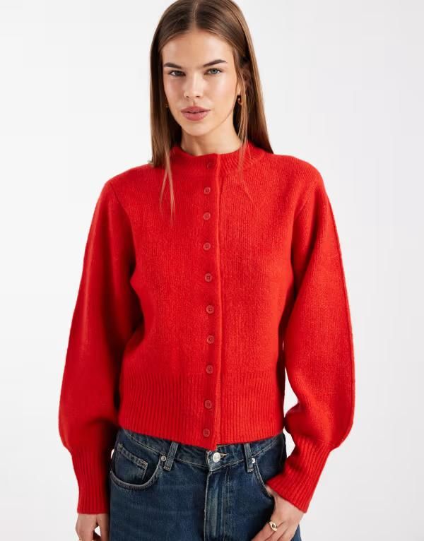 エイソス レディース アウター カーディガン ASOS DESIGN compact fluffy cardigan with structured sleeve Red レッド