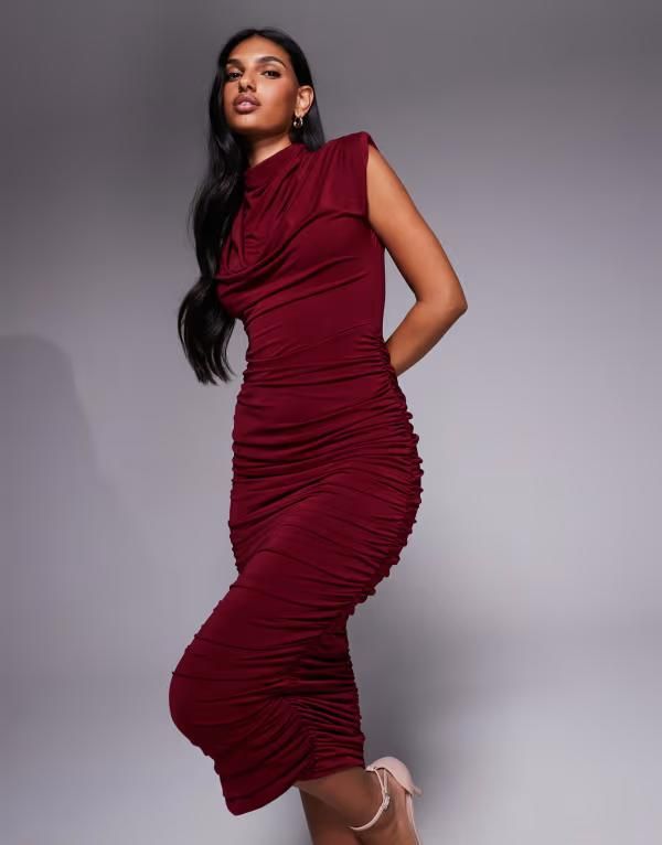 ティエフエヌシー レディース トップス ワンピース ハイネック ミディワンピース ミディ TFNC high neck padded shoulder midi dress in cherry Cherry