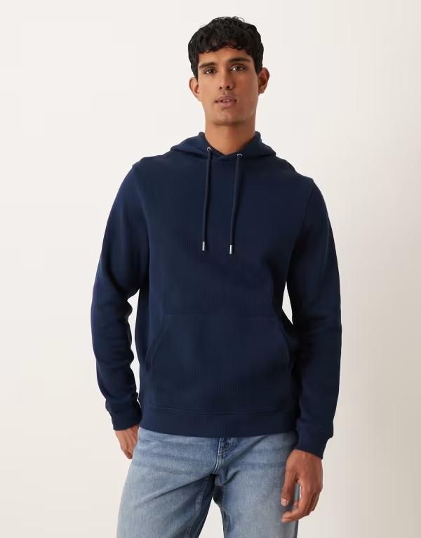 エイソス メンズ アウター パーカー・スウェット リブ ASOS DESIGN ribbed hoodie NAVY ネイビー