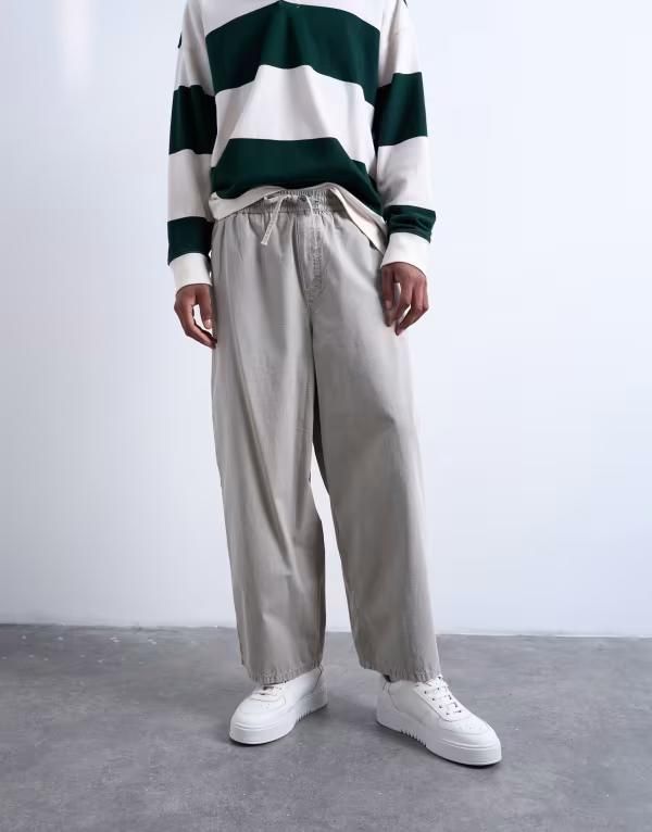 トップマン メンズ ボトムス カジュアルパンツ Topman barrel pants in ripstop in stone ストーン