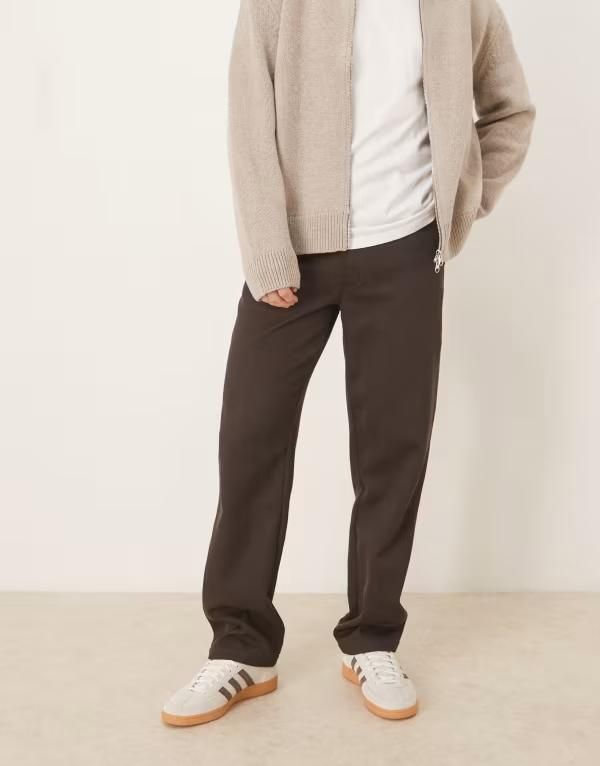 エイソス メンズ ボトムス カジュアルパンツ ストレート ウール ASOS DESIGN straight leg pants woolook BROWN ブラウン