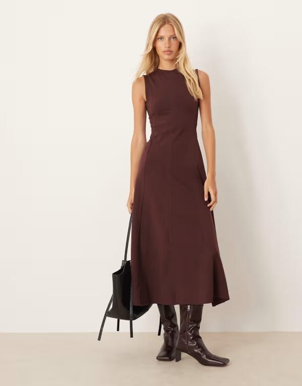エイソス レディース トップス ワンピース ミディワンピース ミディ ノースリーブ コットン ASOS DESIGN cotton sleeveless midi dress in chocolate Chocolate チョコレート