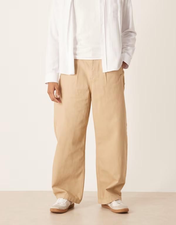 エイソス メンズ ボトムス カジュアルパンツ ASOS DESIGN barrel pants with side cinch BEIGE ベージュ