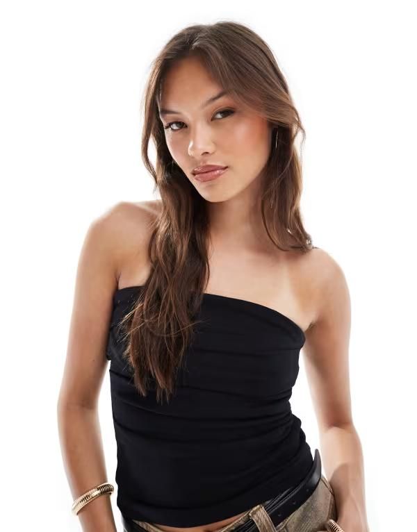 ブレーブソウル レディース トップス Tシャツ コットン ジャージー Brave Soul cotton jersey bandeau top Black ブラック