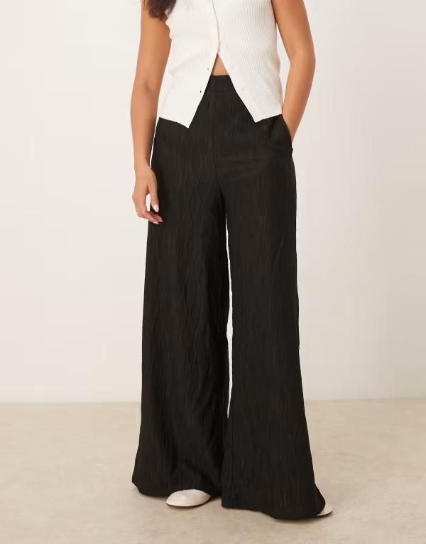 ヴィラ レディース ボトムス カジュアルパンツ ワイドレッグ パンツ Vila textured wide leg pants Black beauty ブラック