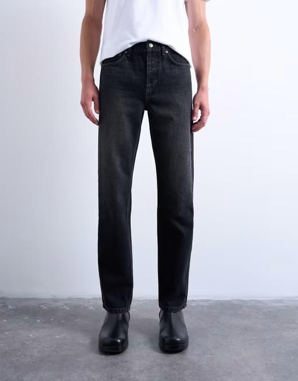 トップマン メンズ ボトムス デニムパンツ ストレート ジーンズ Topman rigid straight leg jeans in washed WASHED BLACK ブラック