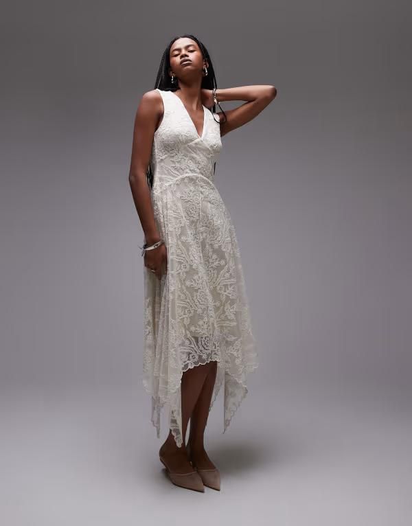 アンドアザーストーリーズ レディース トップス ワンピース レース Other Stories lace midaxi dress with dropped waist and handkerchief hem WHITE ホワイト 25,350円
