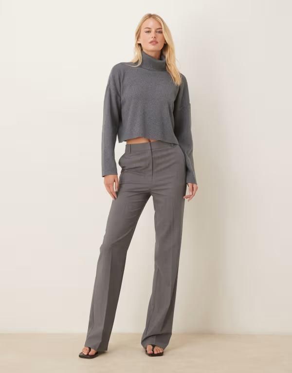 エイソス レディース ボトムス カジュアルパンツ パンツ トール ASOS DESIGN Tall tailored slim straight pants New Gray グレー