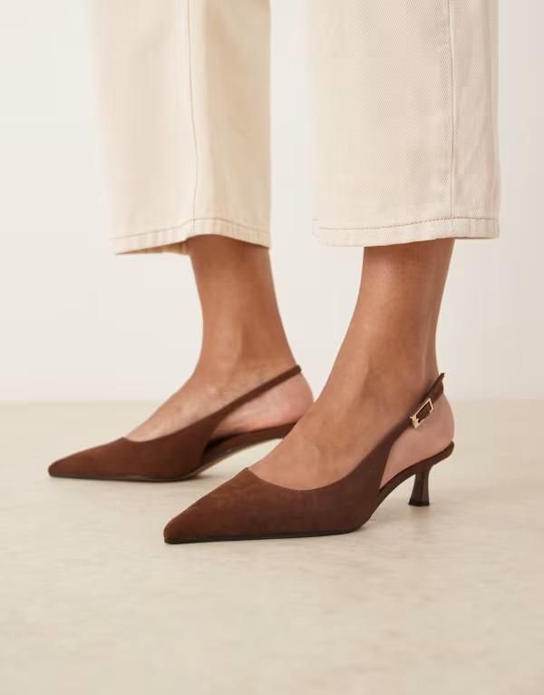 エイソス レディース シューズ ヒール スエード ASOS DESIGN Skip slingback kitten heel shoes in chocolate suedette CHOCOLATE SUEDETTE チョコレート