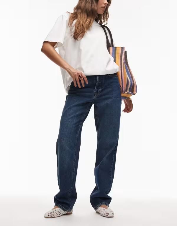 トップショップ レディース ボトムス デニムパンツ ジーンズ Topshop Kort high rise straight jeans in rich Rich ブルー