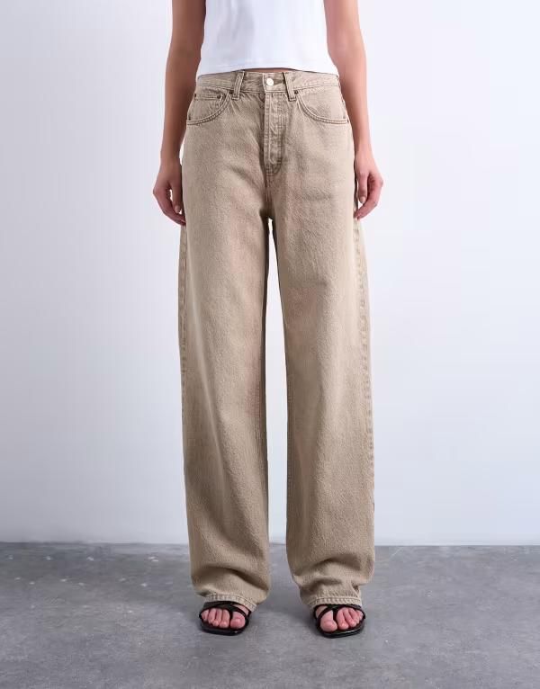 トップショップ レディース ボトムス デニムパンツ ジーンズ Topshop Column mid rise jeans in washed Antique Beige ベージュ
