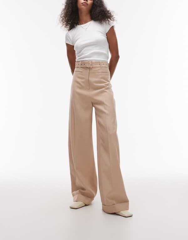 アンドアザーストーリーズ レディース ボトムス カジュアルパンツ ワイドレッグ パンツ Other Stories fluid wide leg pants with eyelet belt BEIGE ベージュ