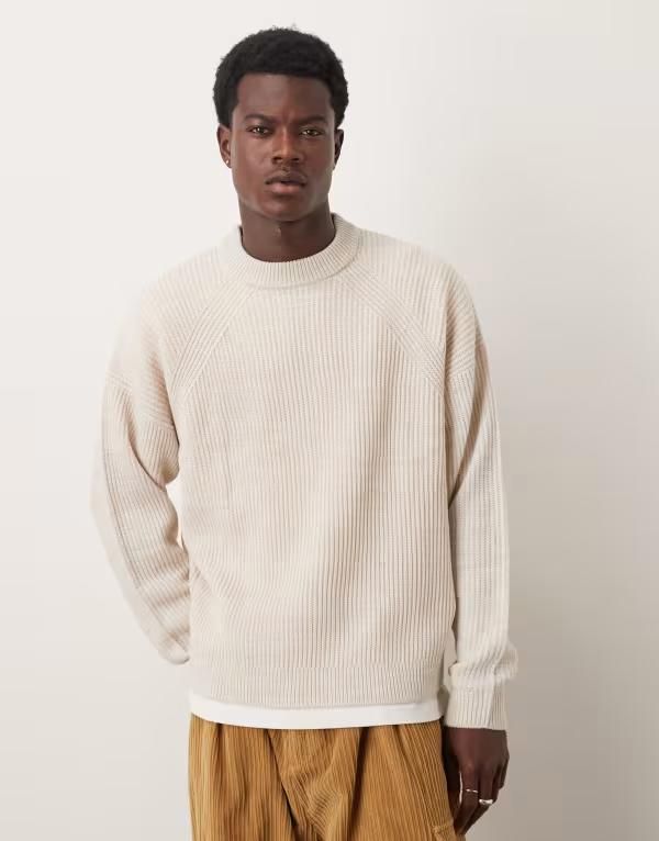 エイソス メンズ アウター ニット・セーター リブニット セーター ニット ASOS DESIGN oversized fisherman rib knit sweater in heathered stone Stone marl マール
