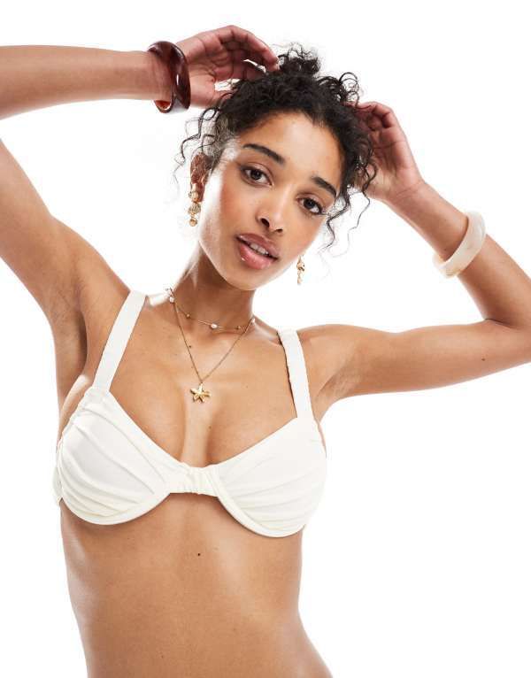 ミスセルフフリッジ レディース 水着 トップのみ ギャザー Miss Selfridge mix and match ruched cup detail bikini top in cream CREAM クリーム