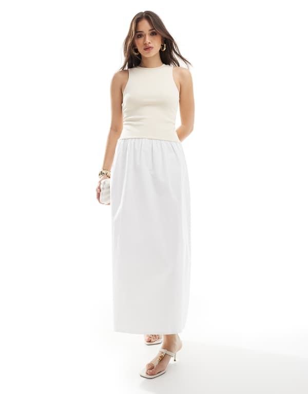 フォースレックレス レディース トップス ワンピース マキシワンピース コントラスト マキシ 4th Reckless racerneck contrast drop waist maxi dress and BEIGE ベージュ
