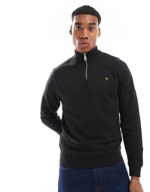 ファーラー メンズ アウター パーカー・スウェット ハーフジップ シャツ Farah jim half zip sweatshirt Black ブラック
