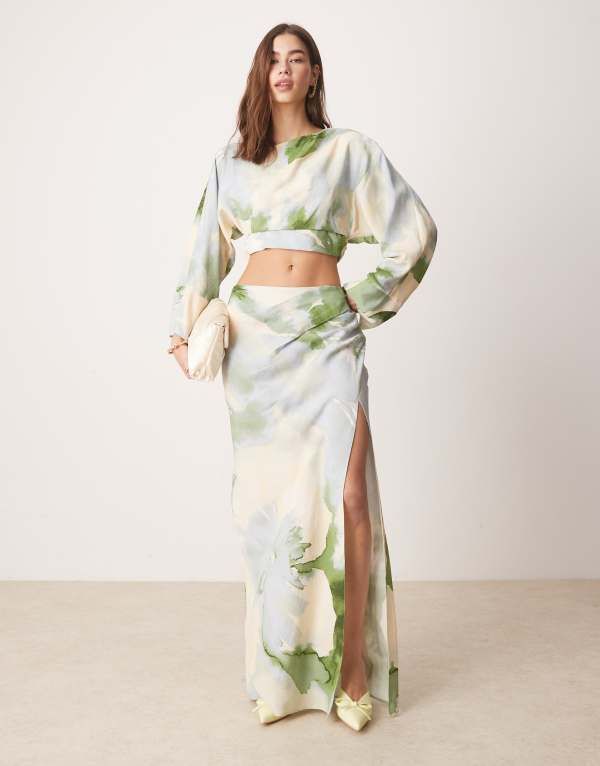 エイソス レディース トップス ワンピース カットアウト フラワー柄 フラワー ASOS DESIGN fallen shoulder cutout midaxi dress in watercolor floral Watercolour floral